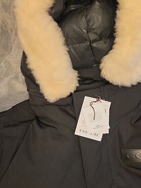 Coach Black Parka with Cream Shearling Hood Trim